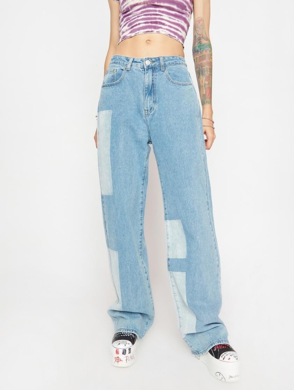 Momokrom Light Wash Patchwork Wide Leg Jeans